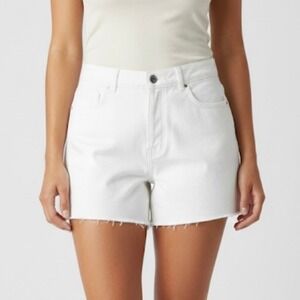 ME+EM White Organic Cotton A-Line High Rise Raw Hem Denim Shorts Size 31